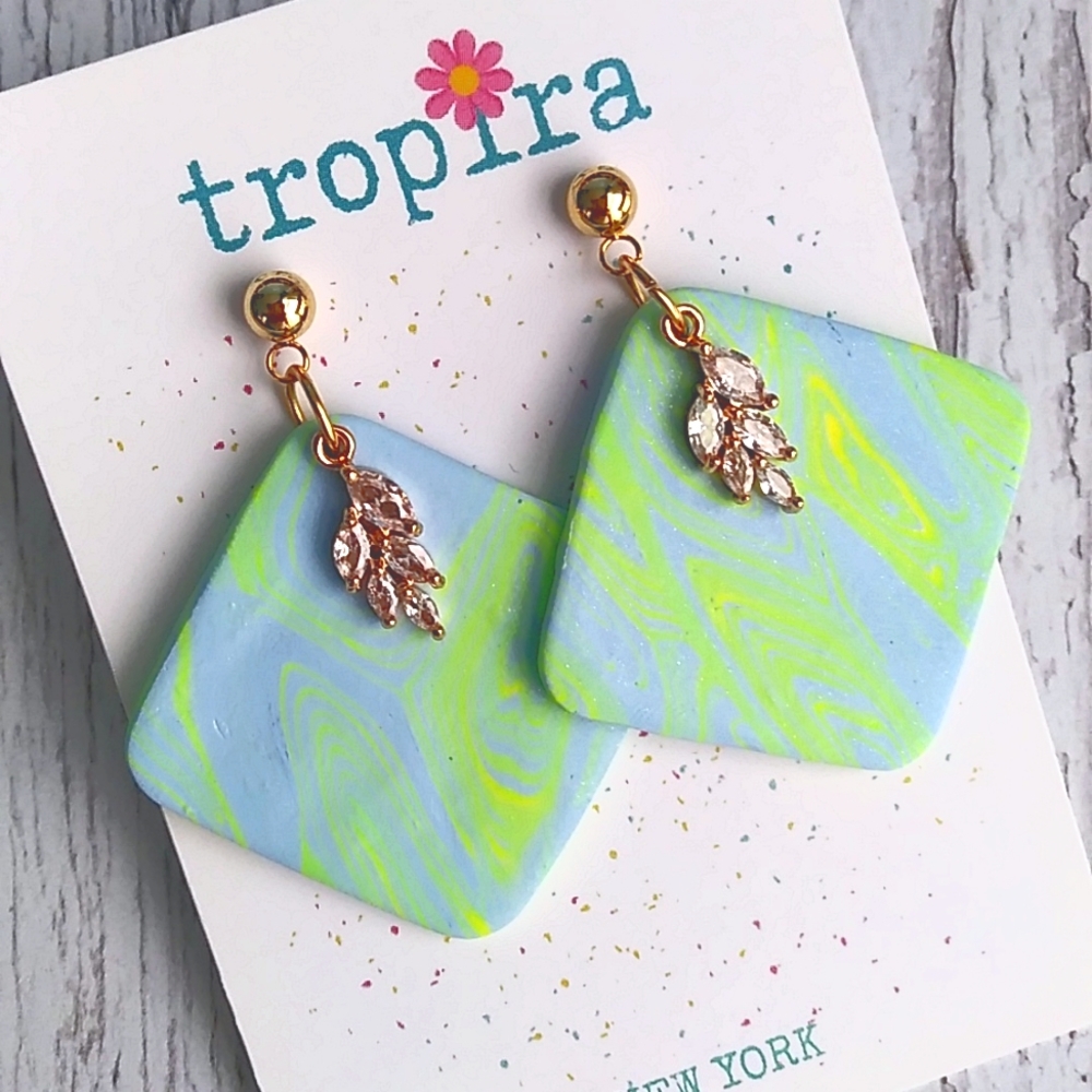 Bright Green Blue Earrings 🌴🌴🌴
